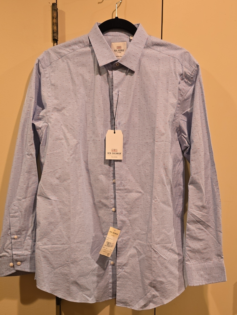 Ben Sherman Light Blue Patterned Long-Sleeve Dress Shirt